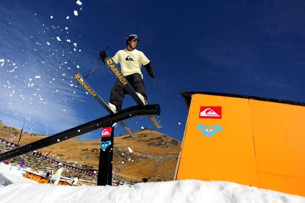 Dan Jenkins of Queenstown skis in to win the Quiksilver BoxZilla